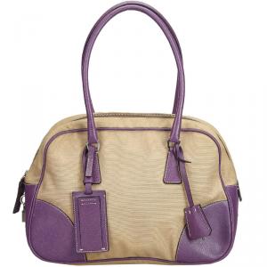 Pre Owned Prada Purple/Brown Canvas Shoulder Bag