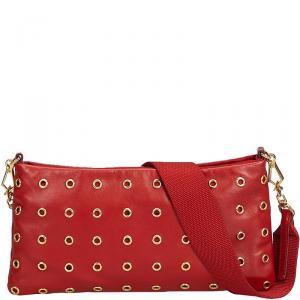 Pre Owned Prada Red Leather Eyelet Baguette