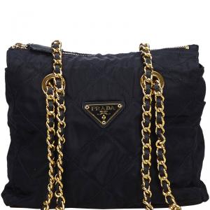 Pre Owned Prada Black Nylon Quilted Chain Shoulder Bag