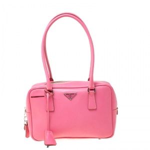 Pre Owned Prada Pink Saffiano Leather Bowler Bag