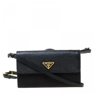 Pre Owned Prada Black Leather and Nylon Flap Crossbody Bag