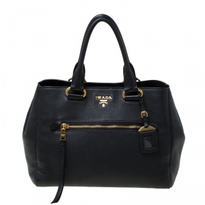 Pre Owned Prada Black Leather Cervo Pocket Tote 