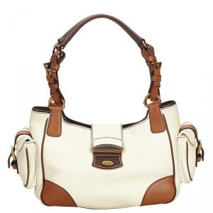 Pre Owned Prada White/Brown Leather Satchel