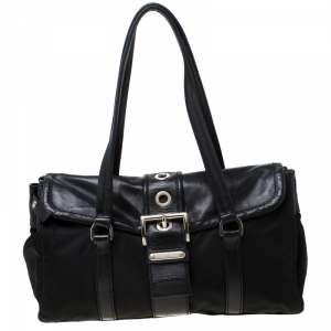Pre Owned Prada Black Nylon and Leather Satchel