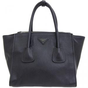 Pre Owned Prada Black Glace Calfskin Leather Twin Pocket Double Handle Tote