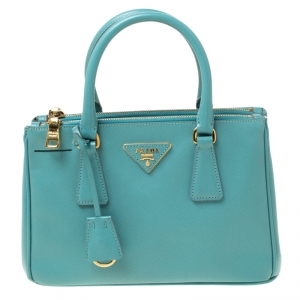 Pre Owned Prada Mint Green Saffiano Lux Leather Mini Double Zip Tote