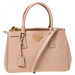 Pre Owned Prada Nude Saffiano Lux Leather Small Double Zip Tote