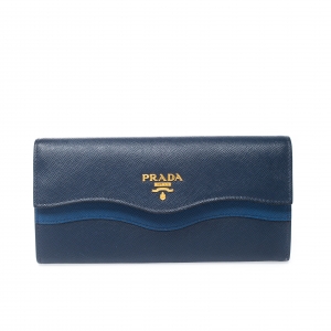 Pre Owned Prada Blue Saffiano Lux Leather Wave Continental Wallet