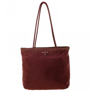Pre Owned Prada Burgundy Tessuto Nylon Tote 