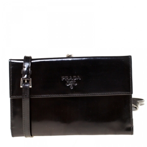 Pre Owned Prada Black Patent Leather Kisslock Sling Wallet