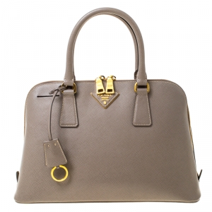 Pre Owned Prada Taupe Saffiano Lux Leather Promenade Bag