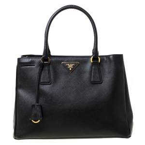 Pre Owned Prada Black Saffiano Leather Medium Galleria Tote