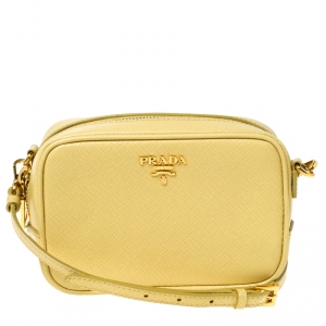 Pre Owned Prada Light Yellow Saffiano Leather Camera Crossbody Bag