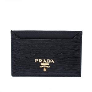 Pre Owned Prada Black Leather Logo Card Holder