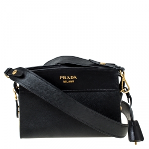 Pre Owned Prada Black Saffiano Leather Crossbody Bag