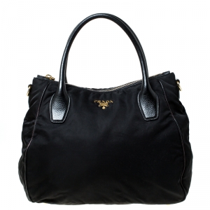 Pre Owned Prada Black Tessuto Nylon and Leather Tote