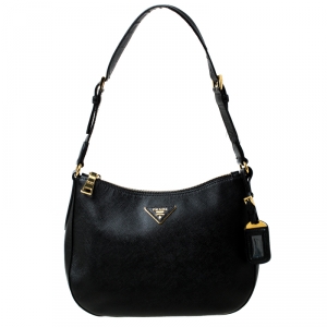Pre Owned Prada Black Saffiano Leather Baguette Shoulder Bag