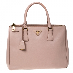 Pre Owned Prada Beige Saffiano Lux Leather Medium Double Zip Tote
