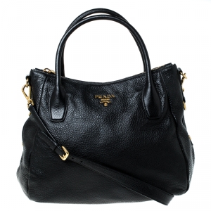 Pre Owned Prada Black Leather Vitello Daino Sacca 2 Manici Hobo