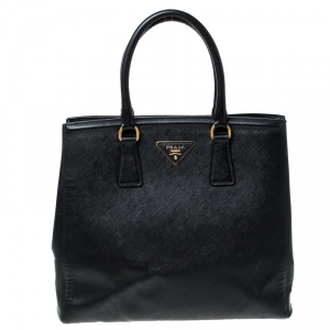 Pre Owned Prada Black Saffiano Lux Leather Parabole Tote