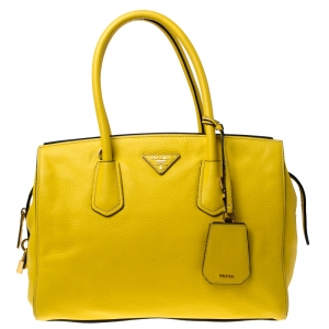 Pre Owned Prada Yellow Vitello Diano Leather Satchel