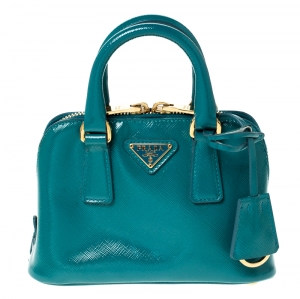 Pre Owned Prada Turquoise Saffiano Metal Leather Mini Promenade Crossbody Bag