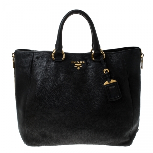 Pre Owned Prada Black Leather Vitello Diano Side Zip Tote