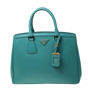 Pre Owned Prada Turquoise Saffiano Lux Leather Parabole Tote