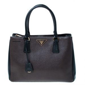 Pre Owned Prada Brown/Black Saffiano Lux Leather Medium Tote