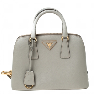 Pre Owned Prada Grey Saffiano Lux Leather Small Promenade Crossbody Bag