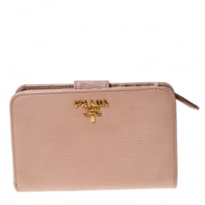 Pre Owned Prada Beige Leather Compact Wallet