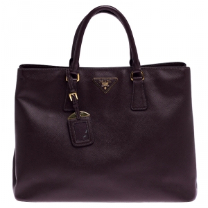 Pre Owned Prada Burgundy Saffiano Lux Leather Large Galleria Tote