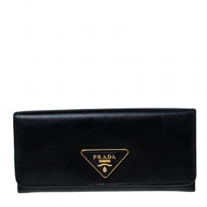 Pre Owned Prada Black Saffiano Lux Leather Continental Wallet