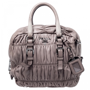 Pre Owned Prada Taupe Nappa Gaufre Leather Satchel