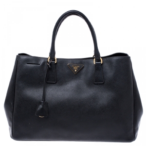 Pre Owned Prada Black Saffiano Lux Leather Large Gardener's Tote