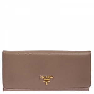 Pre Owned Prada Beige Saffiano Lux Leather Continental Flap Wallet