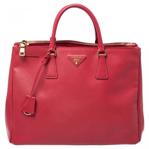 Pre Owned Prada Red Saffiano Lux Leather Large Double Zip Tote