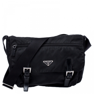 Pre Owned Prada Black Nylon and Leather Crossbody Bag