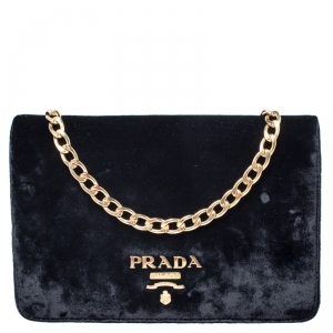 Pre Owned Prada Black Velvet Crossbody Bag