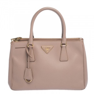 Pre Owned Prada Beige Saffiano Lux Leather Small Galleria Double Zip Tote
