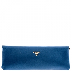 Pre Owned Prada Blue Saffiano Leather Clutch