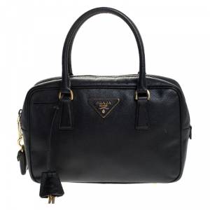 Pre Owned Prada Black Saffiano Lux Leather Satchel