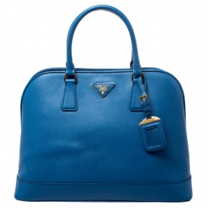 Pre Owned Prada Blue Saffiano Lux Leather Large Promenade Bag