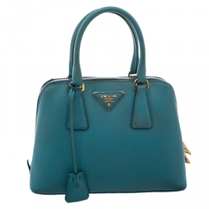 Pre Owned Prada Turquoise Saffiano Lux Leather Small Promenade Crossbody Bag