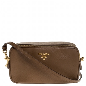 Pre Owned Prada Brown Saffiano Lux Leather Camera Crossbody Bag