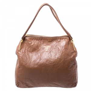 Pre Owned Prada Brown Antique Leather Sacca 2 Manici Tote                 