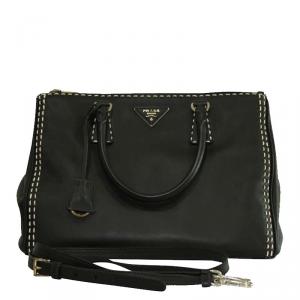 Pre Owned Prada Black Leather Double Zip Tote 