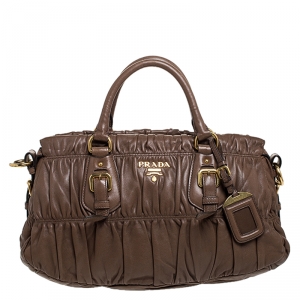 Pre Owned Prada Brown Gathered Leather Satchel