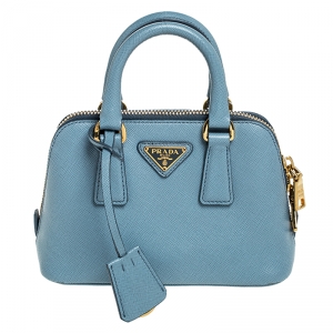 Pre Owned Prada Light Blue Saffiano Leather Mini Promenade Crossbody Bag