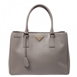 Pre Owned Prada Grey Saffiano Lux Leather Medium Tote